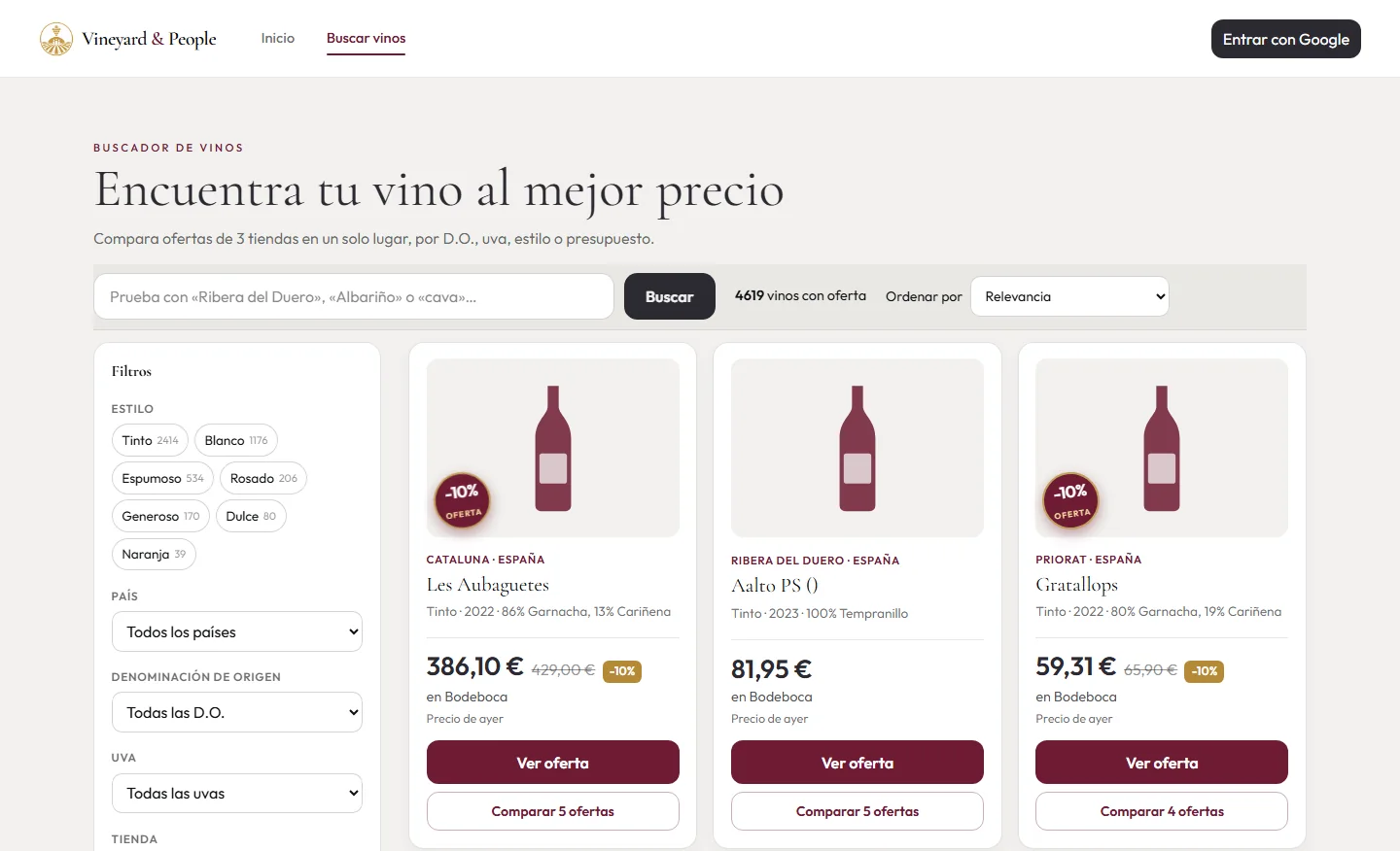 Buscador de vinos en el ordenador