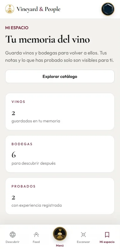 App para guardar vinos probados y bodegas favoritas en Mi espacio